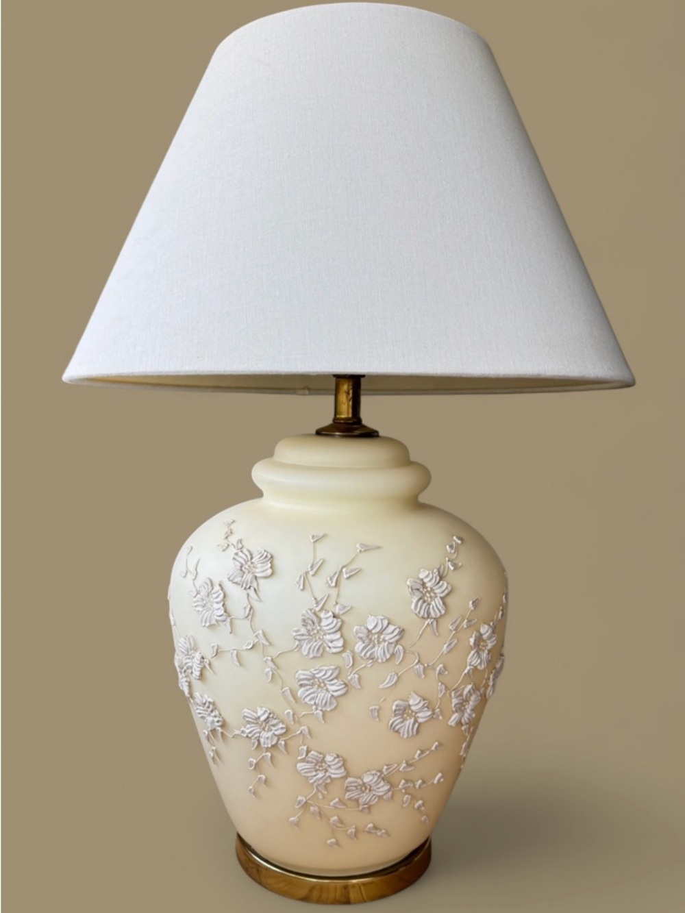 Vtg Cream Hollywood Regency Chinoiserie Ginger Jar Table Lamp Rare Excellent Lrg